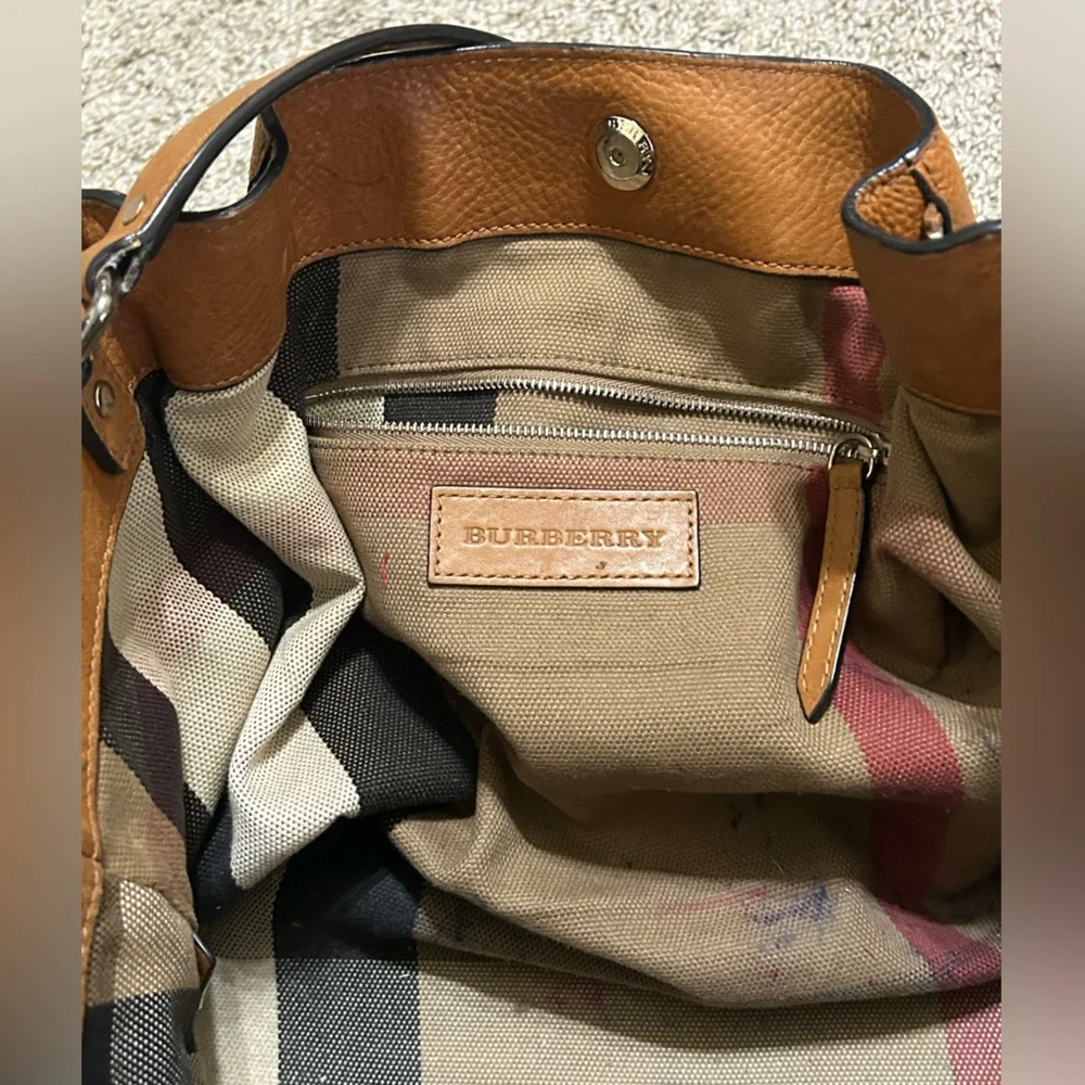 Burberry Calfskin House Check Maidstone Medium Brown Shoulder Bag Authentic Tote - Picture 9 of 16